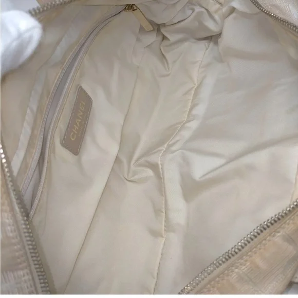 Chanel Hand Bag Beige Canvas Leather Woman Authentic Used - Picture 8 of 10